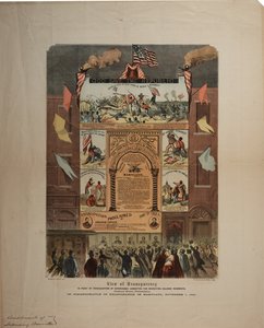 关于招募非裔美国人并在马里兰州，Ringwalt＆Brown（fl.1863-1865），1864年11月1日庆祝解放的宽边（另见GLC 696015,696016和696017）