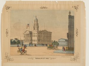 布鲁克林市政厅，由Charles Magnus，Inc。出版（石版，手绘与wc） 作者 美国学校