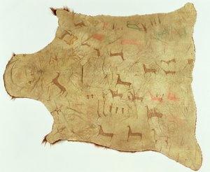水牛袍，约 1850-75（水牛皮和印花布） 作者 美国学校