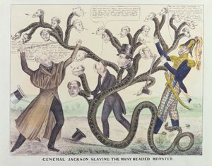 杰克逊将军的漫画（1767-1845）杀死了多头怪物，由HR Robinson出版，第1836页（钢笔，墨水，铅笔和纸张） 作者 美国学校