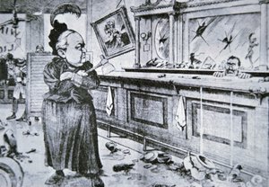 带着斧头的Carry Nation，约1905年（平版）。 作者 美国学校