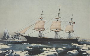 Clipper Ship，Red Jacket  - 在Cape Horn的冰上，从澳大利亚通过，到利物浦，1854年8月，酒吧。 1855年，Currier＆Ives 作者 美国学校