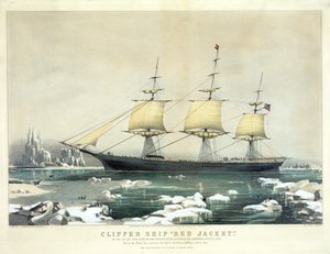 剪刀船红色夹克在海角的冰上，在她从澳大利亚到利物浦的通道，1854年8月，酒吧。 N. Currier，1855 作者 美国学校