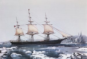 Clipper船红夹克在Cape Horn的冰上她从澳大利亚到利物浦的通道，由Currier和Ives出版，1854年