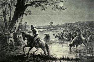 1862年入侵马里兰州期间，南军越过波托马克河的岔口（平版）。 作者 美国学校