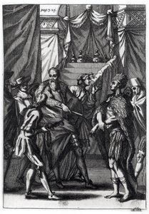 Cortes和Montezuma，来自Antonio de Solis和Rivadeneira Solis的“征服墨西哥历史”，1691年 作者 美国学校