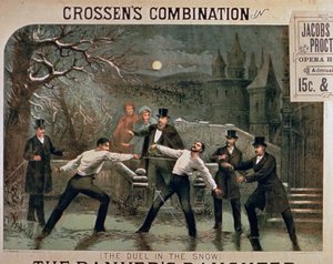 在雪中决斗，银行家女儿的海报，由Jacobs和Procter歌剧院主演的Crossens组合