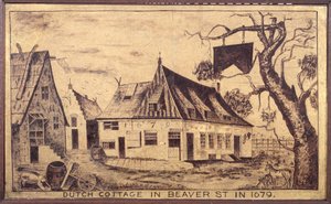 1679年，位于比弗街的荷兰小屋，c.1853（纱布上的油） 作者 美国学校