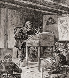 18 世纪和 19 世纪的教育，摘自《我国历史》，1905 年出版（木刻版画） 作者 美国学校