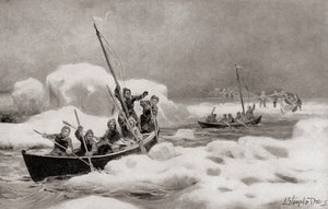 Elisha Kent Kane，1853 年第二次格林内尔探险队队长，在北极地区寻找船长约翰·富兰克林爵士失踪的探险队，摘自《我国历史》，1905 年出版（平版印刷） 作者 美国学校