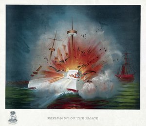 缅因州的爆炸》，1898 年出版（彩色石印1898 年（彩色印刷版） 作者 美国学校