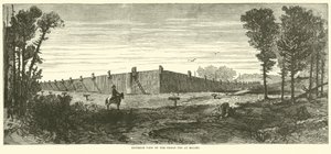 监狱笔的外视图在Millen，1864年11月 作者 美国学校