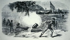 美国内战期间的联邦迫击炮台（1861-65年）（石印）。 作者 美国学校