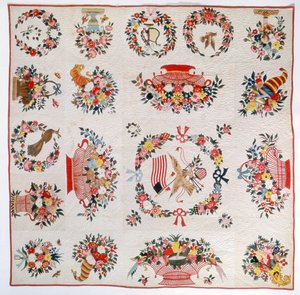 国旗和花被子，1860（棉） 作者 美国学校