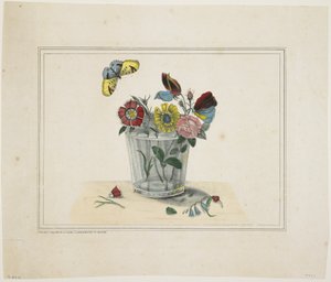 玻璃花，蝴蝶（手工彩色光刻） 作者 美国学校