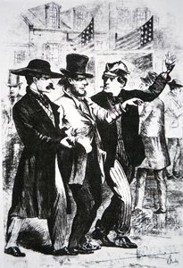 在1864年的选举中，为影响选民的投票而将其灌醉（雕刻）。 作者 美国学校