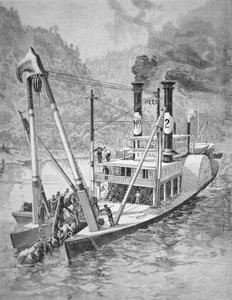 1870 年左右，政府从密西西比河中清除木头或障碍物（雕刻） 作者 美国学校