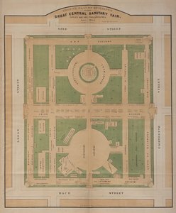 1864 年 6 月，洛根广场中央卫生大博览会建筑平面图（彩色石版画） 作者 美国学校
