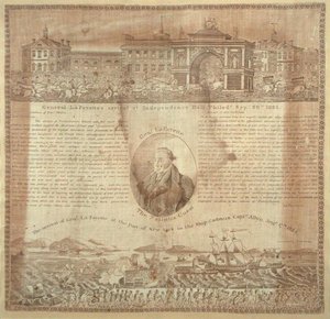 纪念拉法耶特将军（1757-1834）于1824年抵达的手帕（棉布）。 作者 美国学校