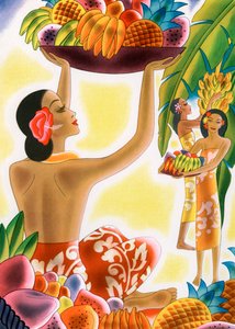 Hawaiian Women Harvesting Fruit 作者 美国学校