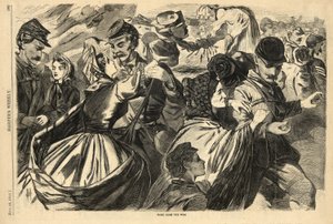 《哈珀周刊》的《战争归家》，酒吧。 1863年（雕刻） 作者 美国学校