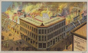 铁制的建筑物可以抵御火灾（chromolitho）。 作者 美国学校