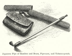 Japanese Pipe of Bamboo and Brass, Pipe-case, and Tobacco-pouch (engraving) 作者 美国学校