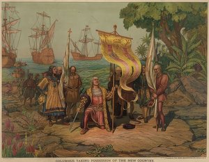 哥伦布于1492年10月12日登陆圣萨尔瓦多岛。 1893 作者 美国学校