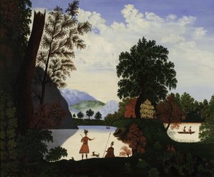 与印第安人的风景，1880年 作者 美国学校