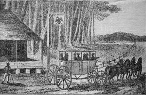 邮车，艾萨克-韦尔德（1774-1856）的《北美游记》中的插图，1795年（雕刻）。 作者 美国学校