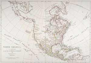 描绘北美被欧洲大国划分的地图，1774年