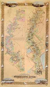 地图描绘密西西比河上的种植园，从纳奇兹到新奥尔良，1858年