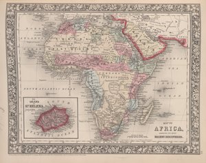 非洲地图显示其最新发现与圣海伦娜岛插图米切尔新的一般地图集，1863年（彩色雕刻）
