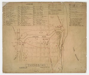 伊利诺伊州芝加哥的历史房屋和遗址地图，约1835年 作者 美国学校