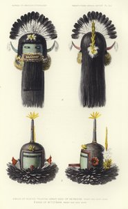 Newekwe 的 Kokko Thlanna（大神）面具（彩色石版画） 作者 美国学校