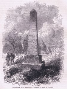 布拉德福德在新普利茅斯的坟墓上的纪念碑，1641年，插图来自Cassell的《美国历史》，由Petter & Galpin出版，约1890年（石印）。 作者 美国学校