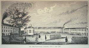俄亥俄州监狱，俄亥俄州哥伦布市，约1847年（雕刻）。 作者 美国学校
