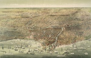 芝加哥市全景》，1892 年出版（彩色石版印刷）。1892 年（彩色印刷版） 作者 美国学校