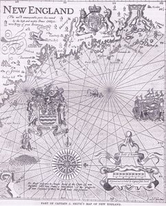 J 史密斯船长的新英格兰地图的一部分，插图来自卡塞尔的美国酒吧历史。 由 Petter & Galpin c.1890 (石版画) 作者 美国学校