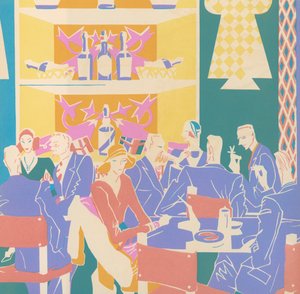 Patrons at Tables in an Art Deco Jazz Club 作者 美国学校