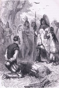 风中奇缘拯救了史密斯船长的生命，插图来自卡塞尔的美国酒吧历史。 由 Petter & Galpin c.1890 (石版画) 作者 美国学校