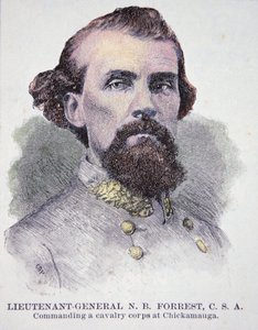 Nathan B. Forrest 中将的肖像（1821-77）（石版画） 作者 美国学校