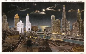 芝加哥明信片之夜，c.1930 作者 美国学校
