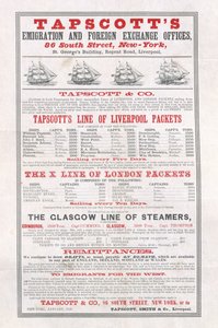 海报广告Tapscotts移民和外汇办事处，纽约，1859年1月