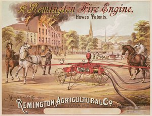 宣传雷明顿消防车的海报，由Remington Agricultural Company制造，c.1890
