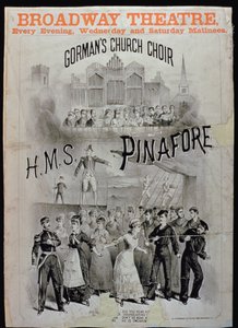 HMS Pinafore的海报，由百老汇剧院的戈尔曼斯教堂合唱团演出