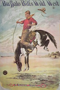 水牛比尔（1846-1917）狂野西部表演的降压野马海报，约1885年（彩色平印）。 作者 美国学校