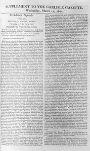 杰斐逊总统就职演说，1801年3月11日卡莱尔公报的补编 作者 美国学校