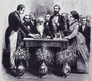 Samuel Finley Breese Morse教授（1791-1872）解释他的发明的功能 作者 美国学校
