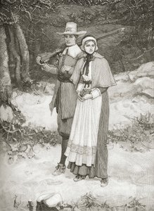 清教徒从1885年由AS Barnes und Co.出版的“美国简史”前往教堂 作者 美国学校